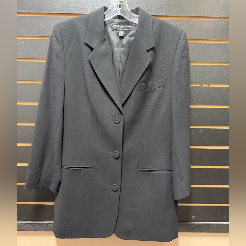 Bill Burns Nordstrom Black Wool Blazer Jacket Size 6 Made in USA